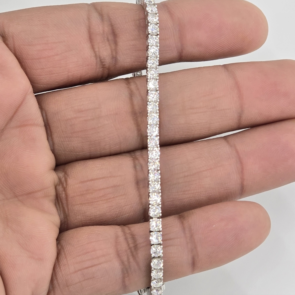 925 Sterling Silver Moissanite Diamond Bracelet 3 mm 8 Inches